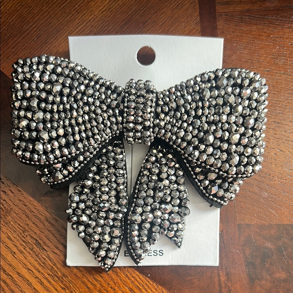 Express Black and Silver Rhinestone Hair Bow